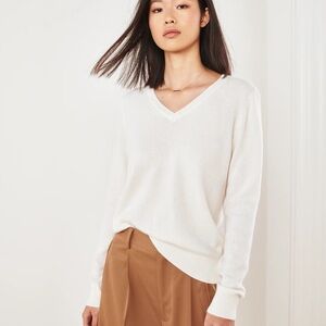 Quince Ivory Mongolian Cashmere V-Neck Sweater Women's XL